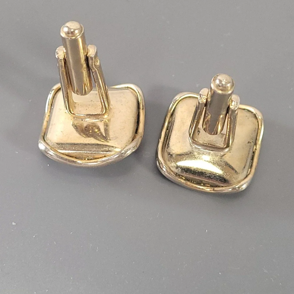 Vintage Gold Tone‎ Cufflinks Mother of Pearl Rhinestone Square Mens Formal